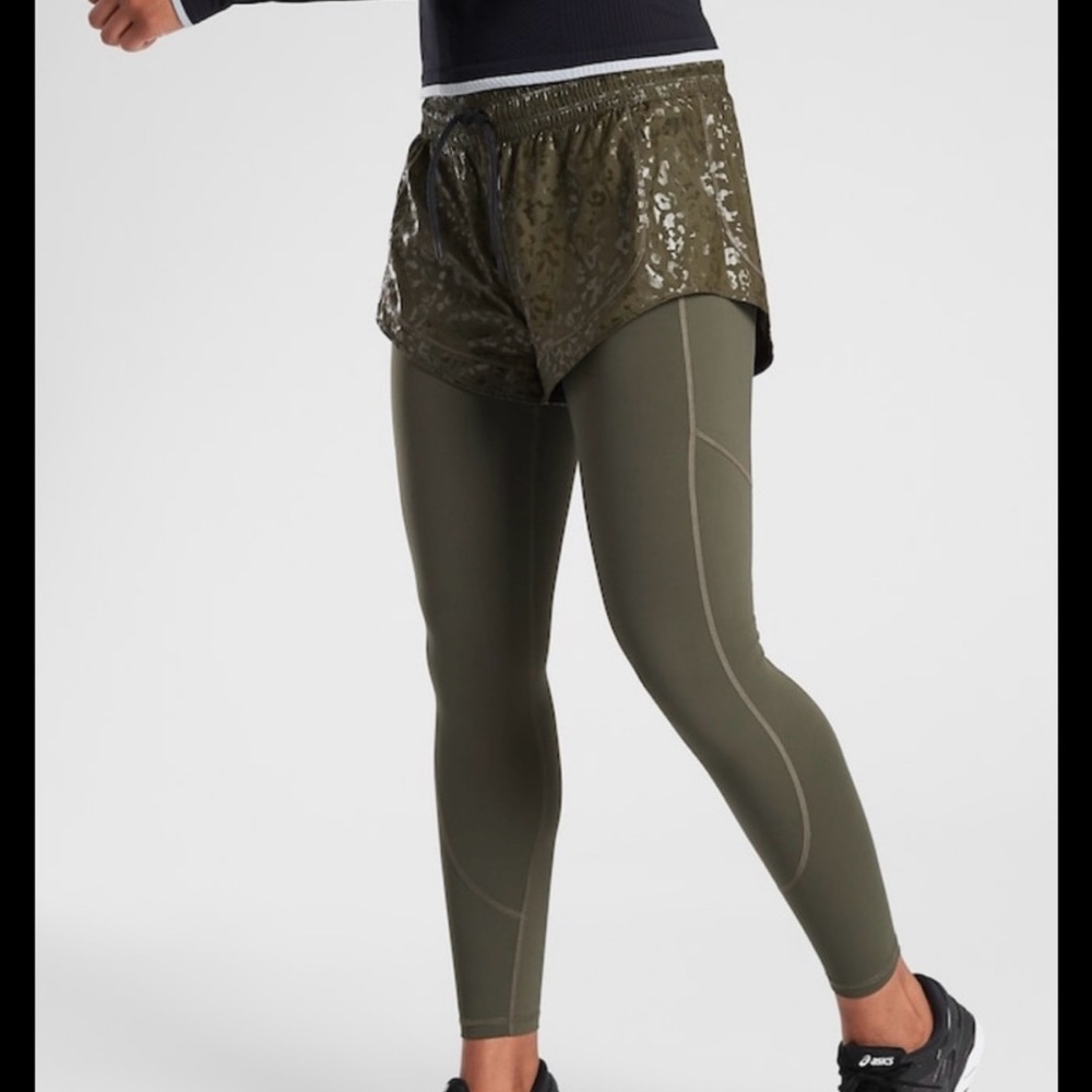 ATHLETA Ancient Forest Green Rainier 2-In-1 Tight Active Cold Climate Legging MP